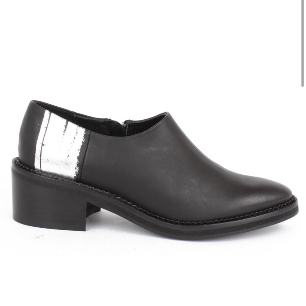 Miista Black and Silver Mules with Metallic Heel